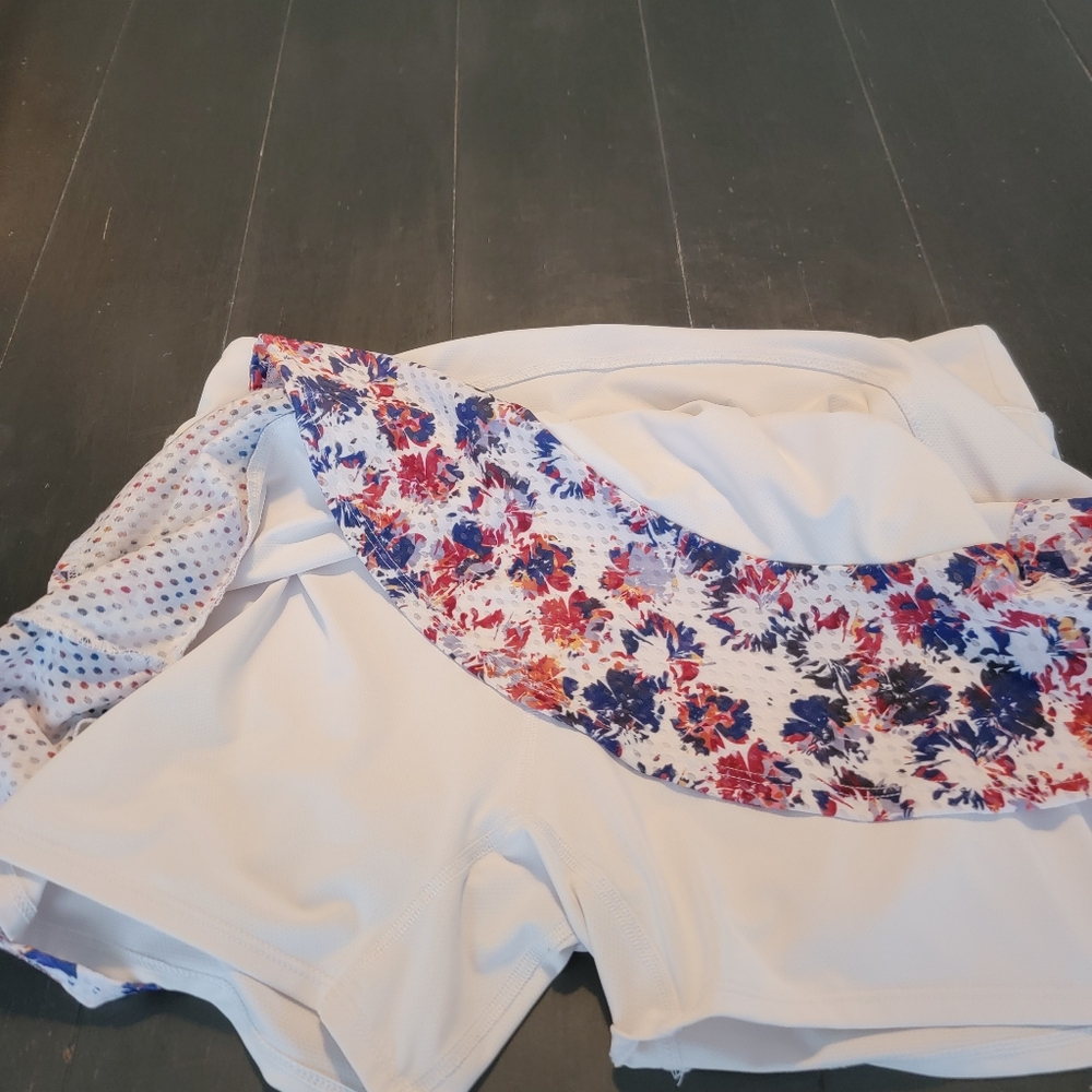 Lija Ruffled White Double Skirt Tennis Skort Sz L